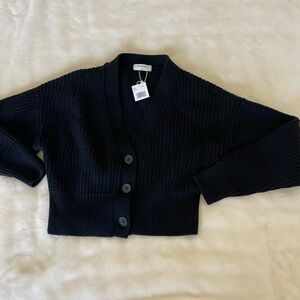 Babaton Black Merino Wool Ribbed Cardigan